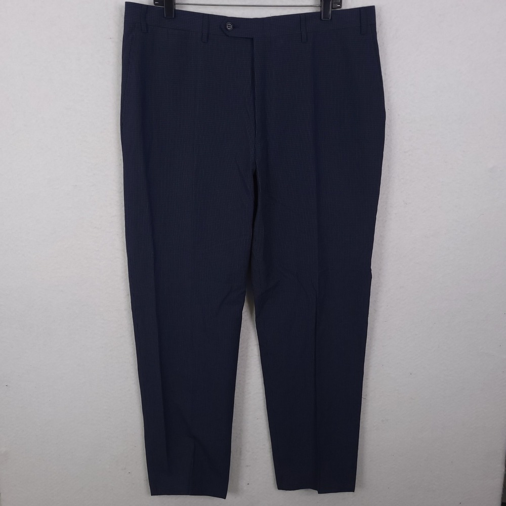 Canali Drerss Pants Trousers Mens 37x30 Navy Blue Cotton Linen Check Italian